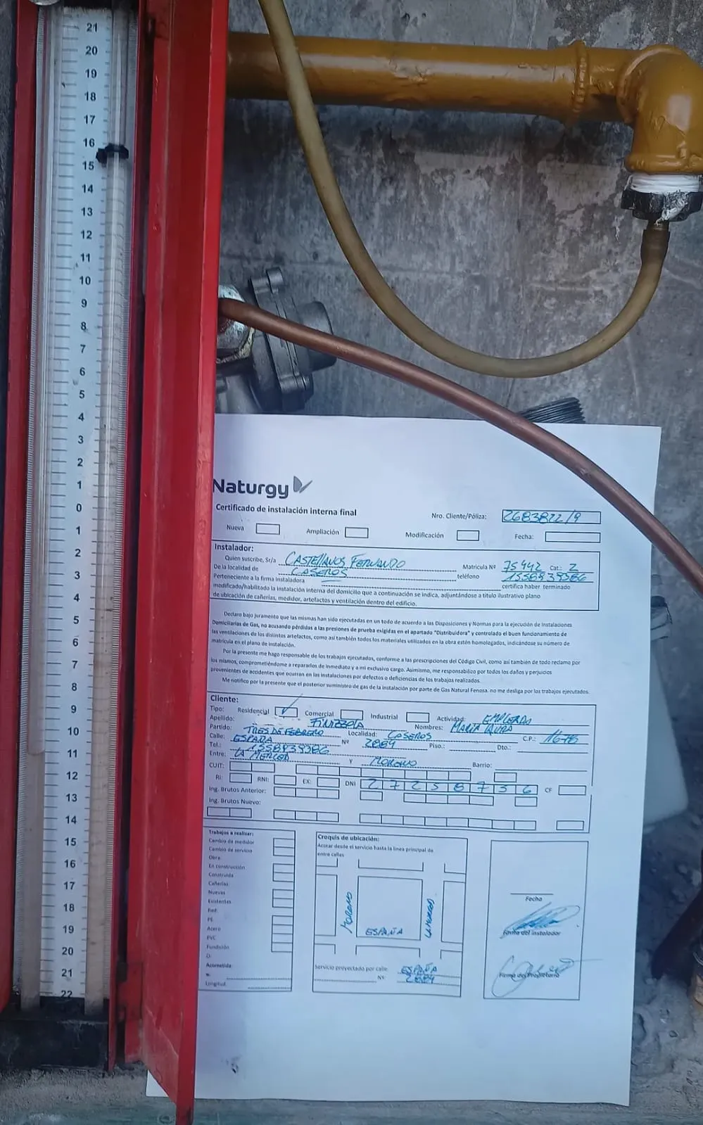 Planos y documentación de una instalación de gas